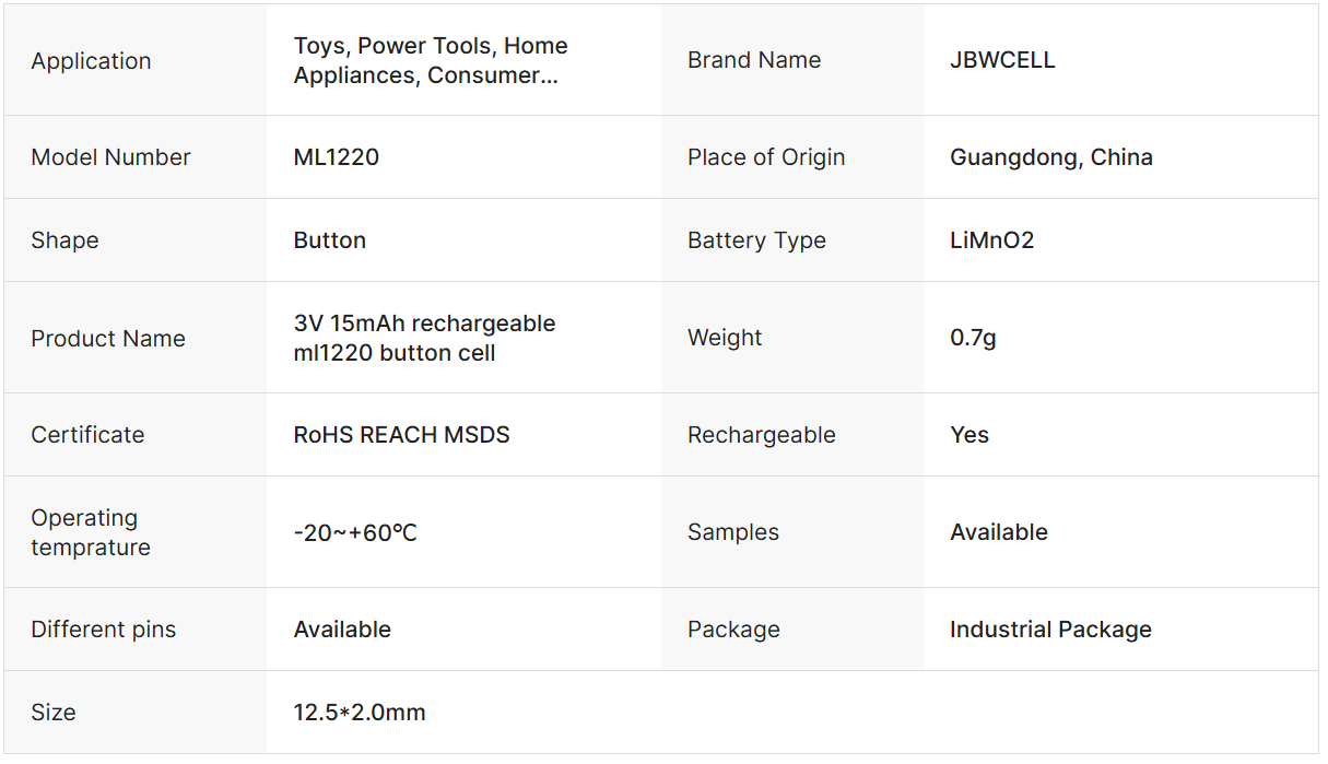 ML1220 Battery Rechargeable for Laptop Motherboard
