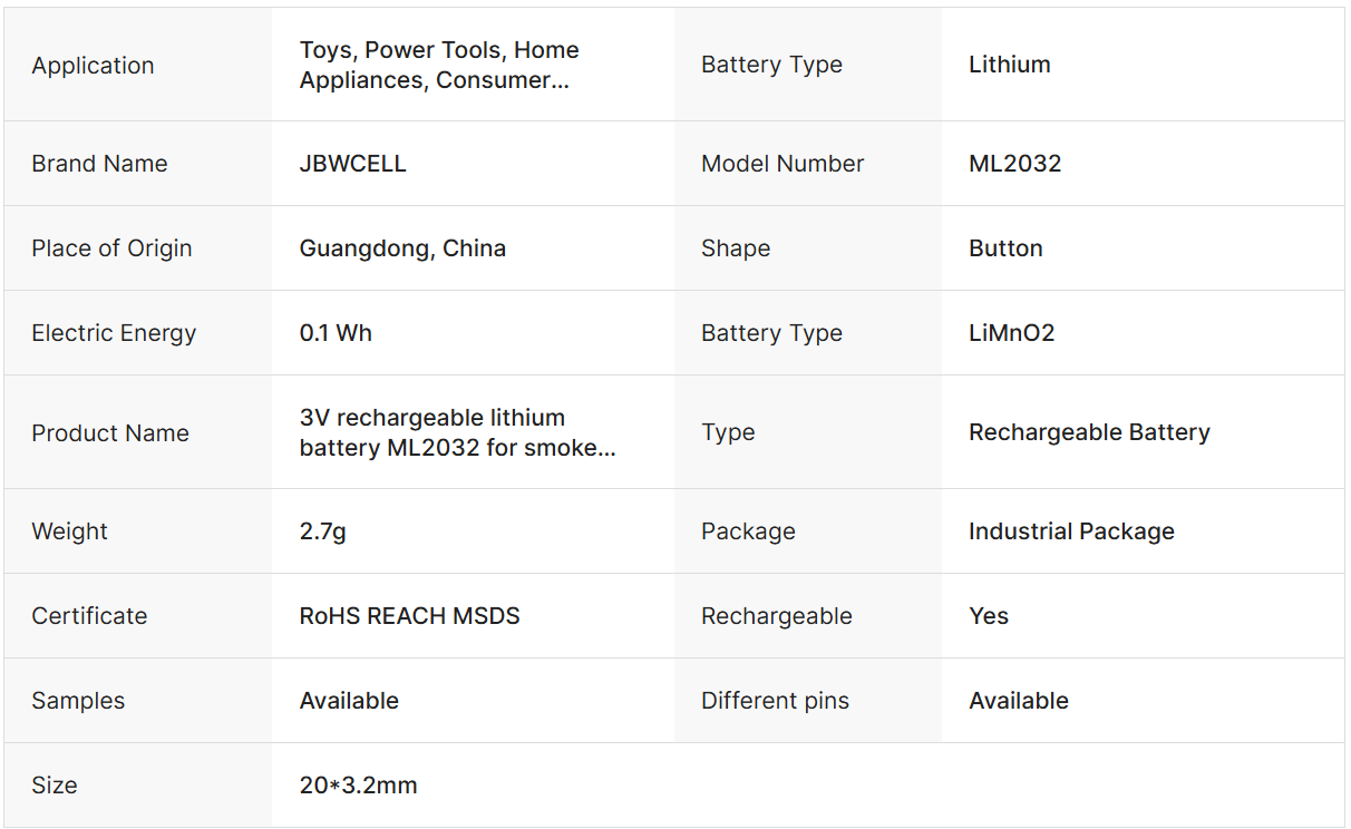 ML2032 ML2025 ML1220 ML2430 3V Rechargeable Lithium Coin Cell Battery for Home Appliances & Consumer Electronics
