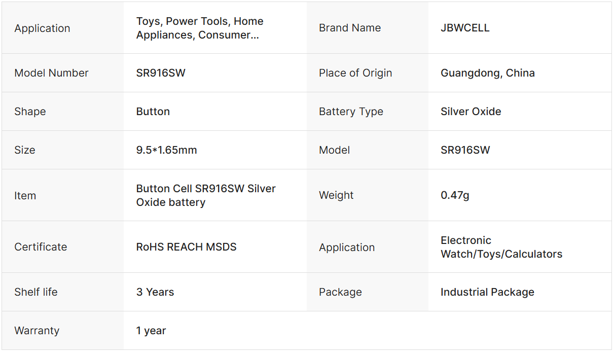 1.55V SR916SW 373 Silver Oxide Button Cell Battery for Watches