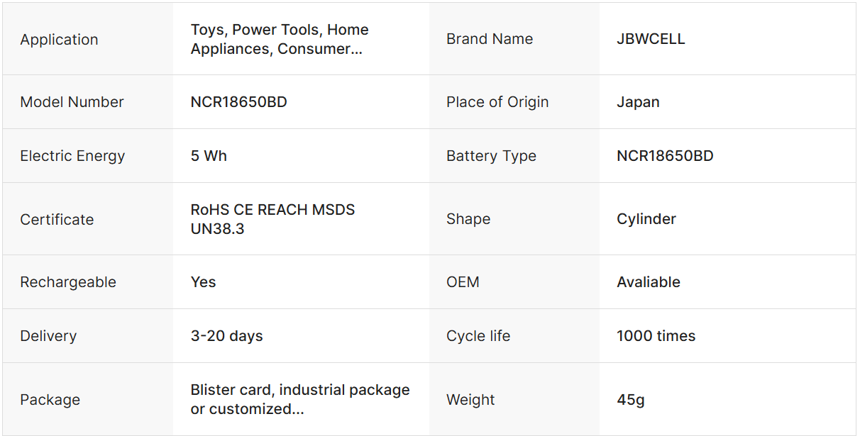 NCR18650 3.7v 3400mAh rechargeable battery