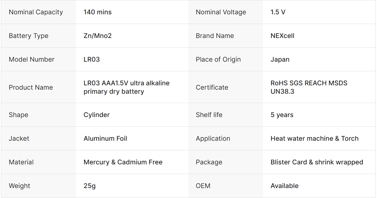 AAA Alkaline Battery 1.5V Alkaline Battery LR03