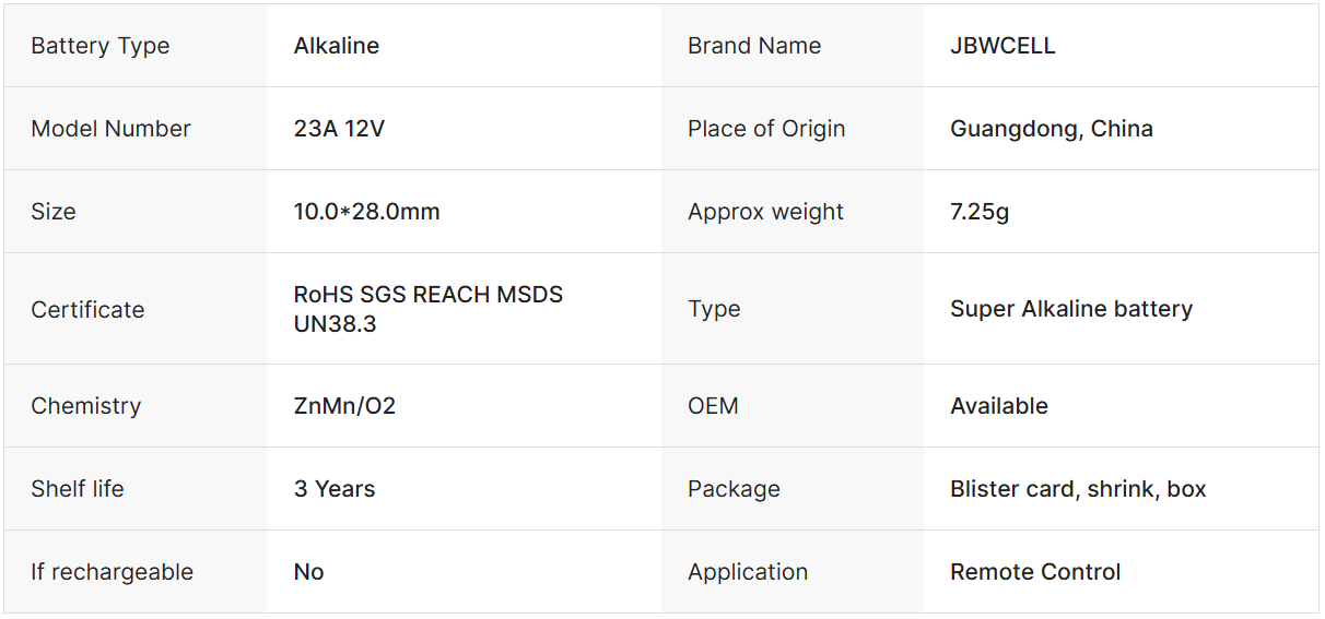 High Quality 12v 23a Lithium Battery