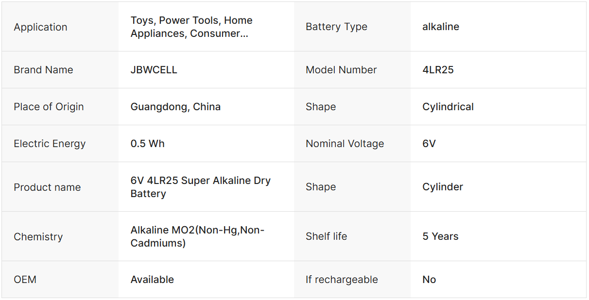 Super Alkaline 6V 4LR25 Dry Battery for Home Appliances Toys Remote Controls Consumer Electronics
