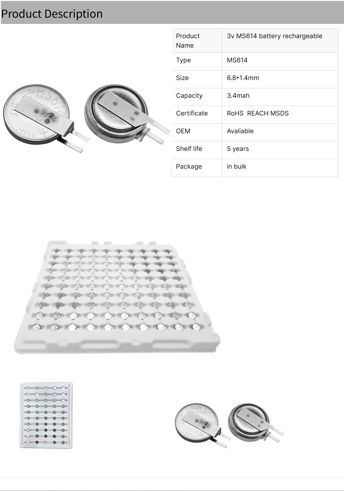 M614SE-FL28E 3V Lithium Rechargeable Button Cell Battery for Home Appliances Toys Remote Control Consumer Electronics ML614