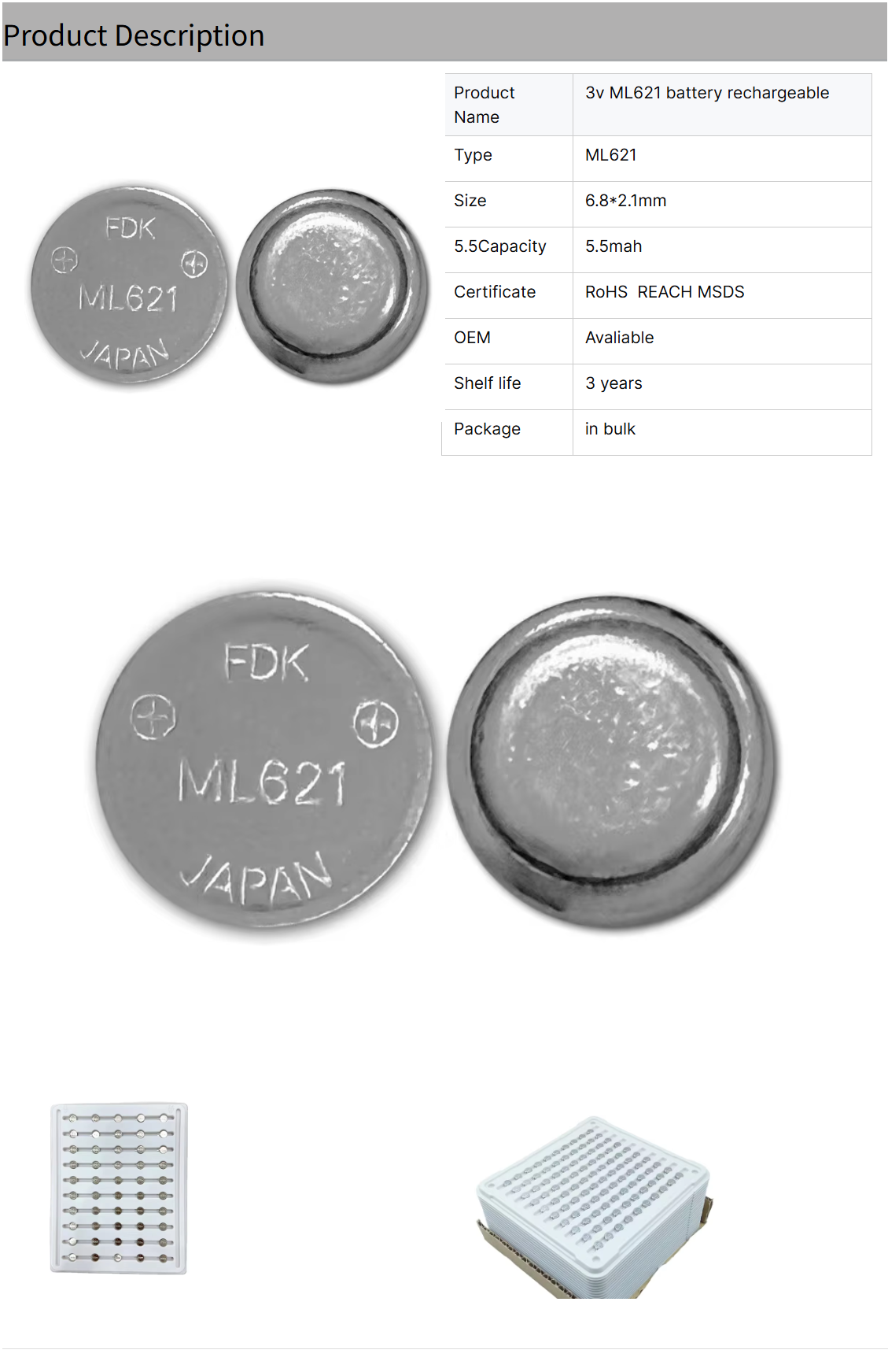 FDK ML621 3V Lithium Rechargeable Button Cell Battery Japan Home Appliances Power Tools Remote Control Consumer Electronics Toys