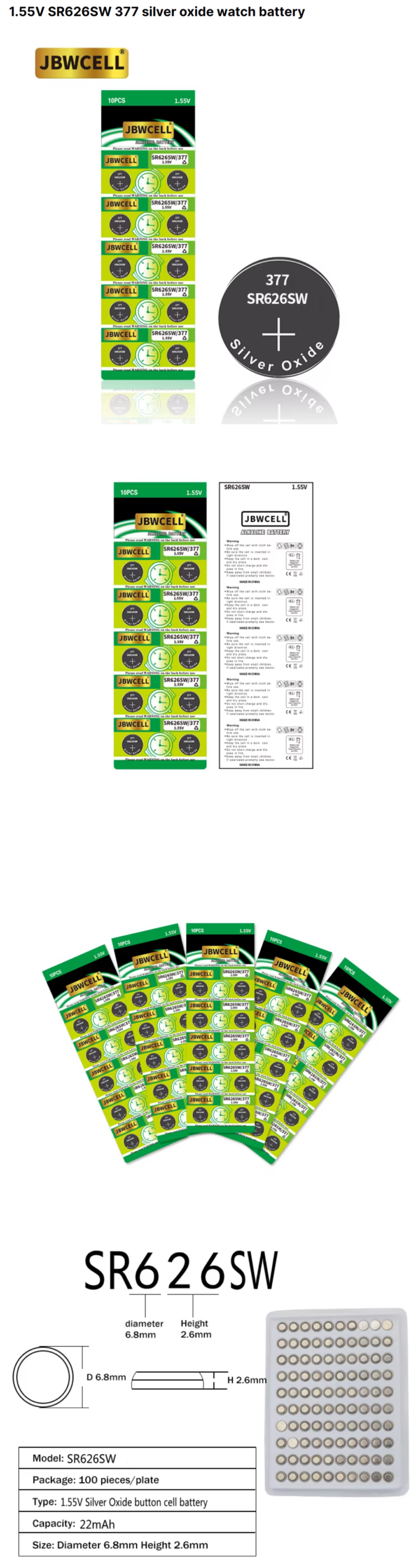 1.55V SR626SW 377 Silver Oxide Watch Battery
