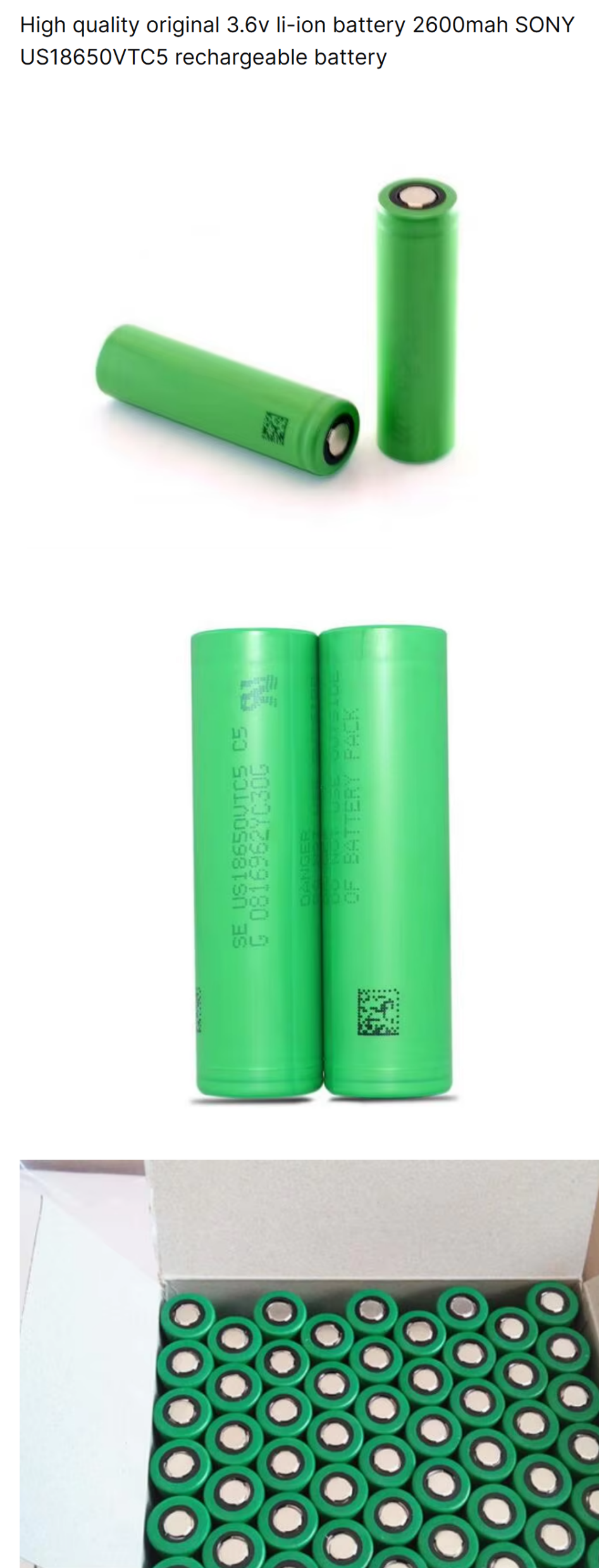 High Quality Original 3.6v Li-ion Battery 2600mah US18650VTC5 Rechargeable Battery
