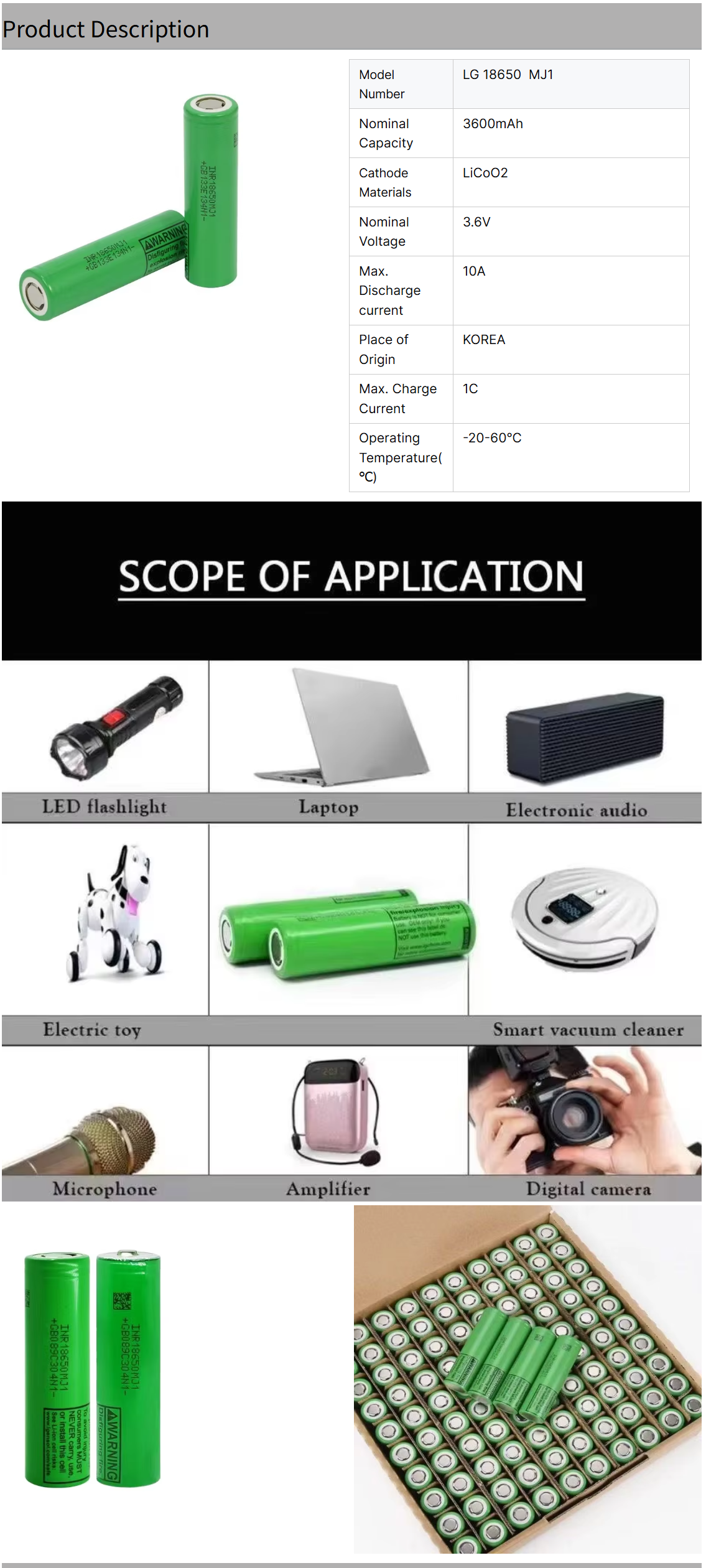 Original 18650 MJ1 3500mAh Rechargeable Flat Top Lithium-Ion Battery for LG Cylindrical INR18650 Battery