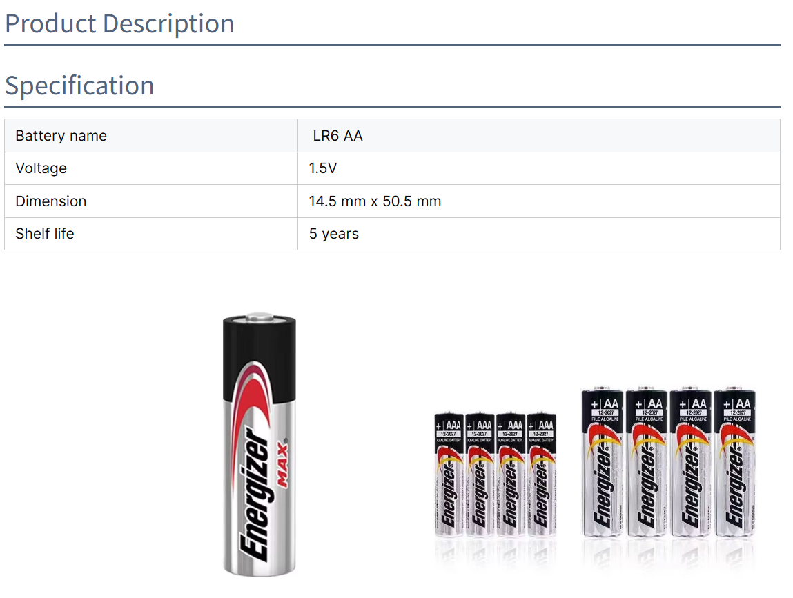 LR6 AA1.5V AAA LR03 AAAA Batteries Alkaline Battery Size Aa Lr6 1.5v for Energizer
