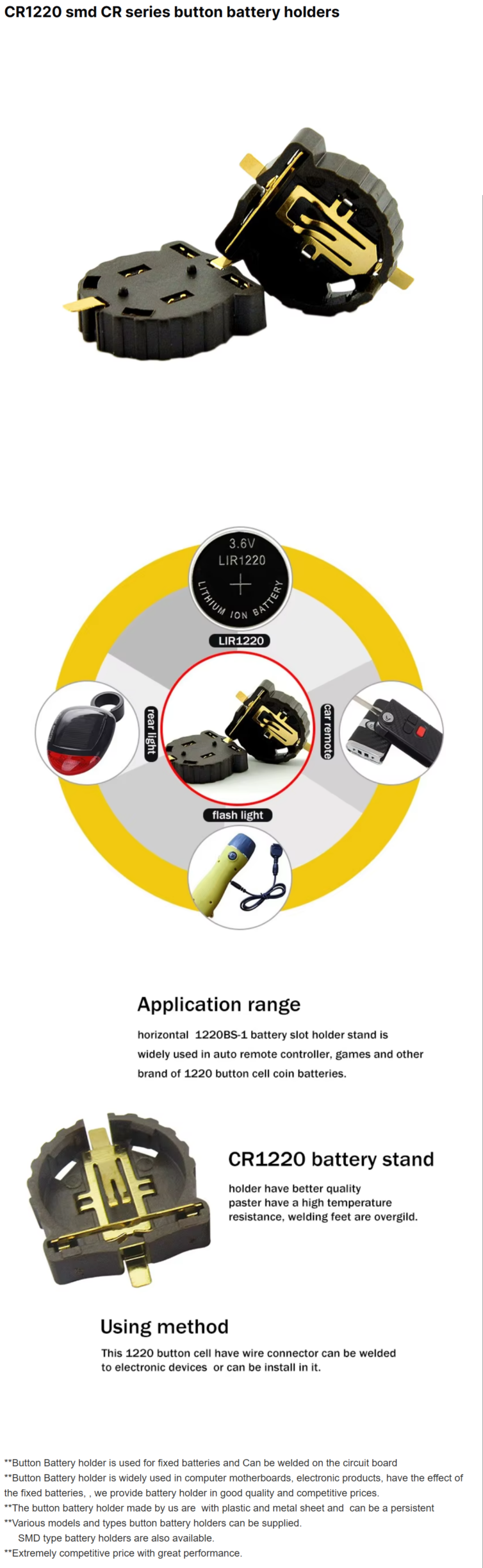 CR1220 series button battery holders
