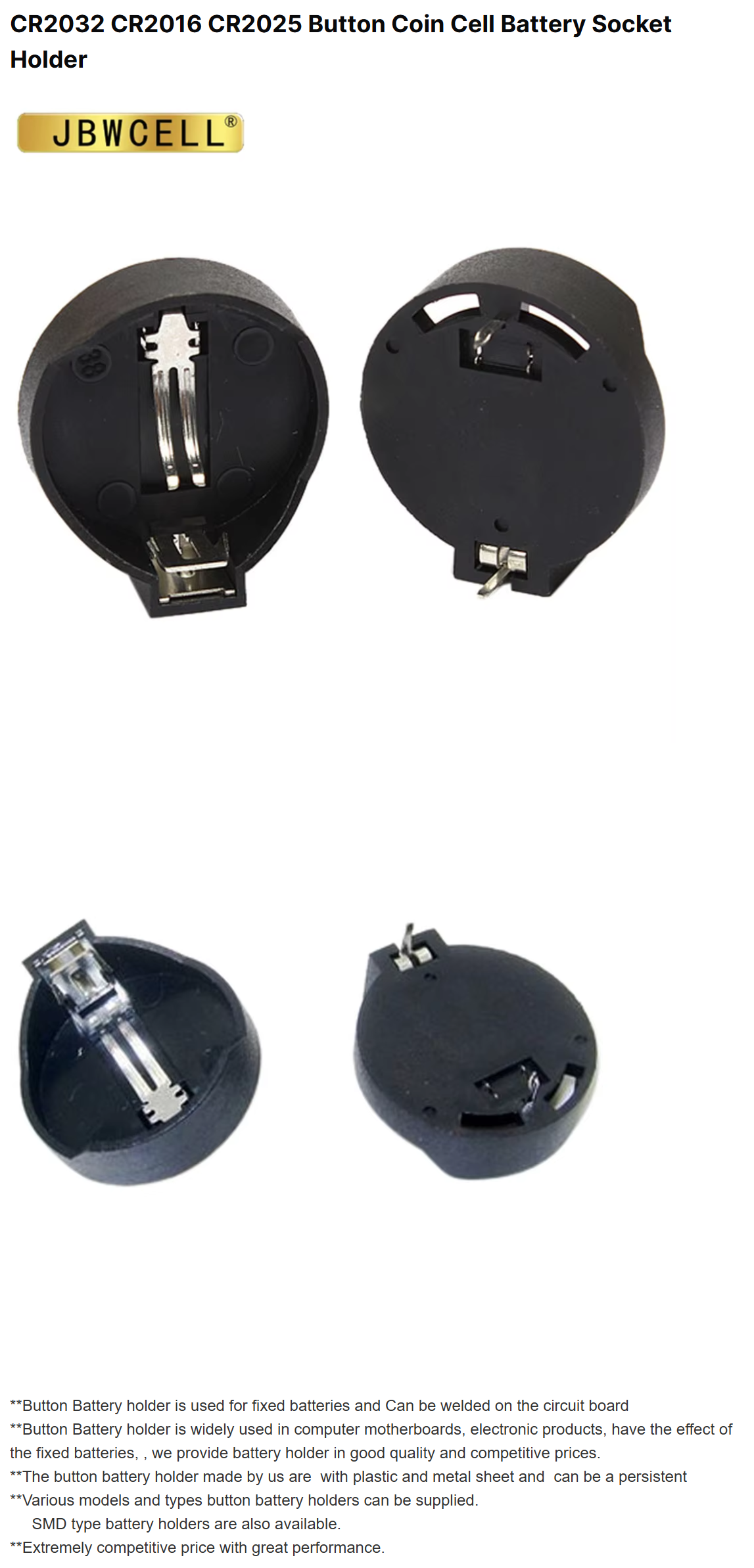 Cr2032 Battery Holder with Tips Coin Cell Cases